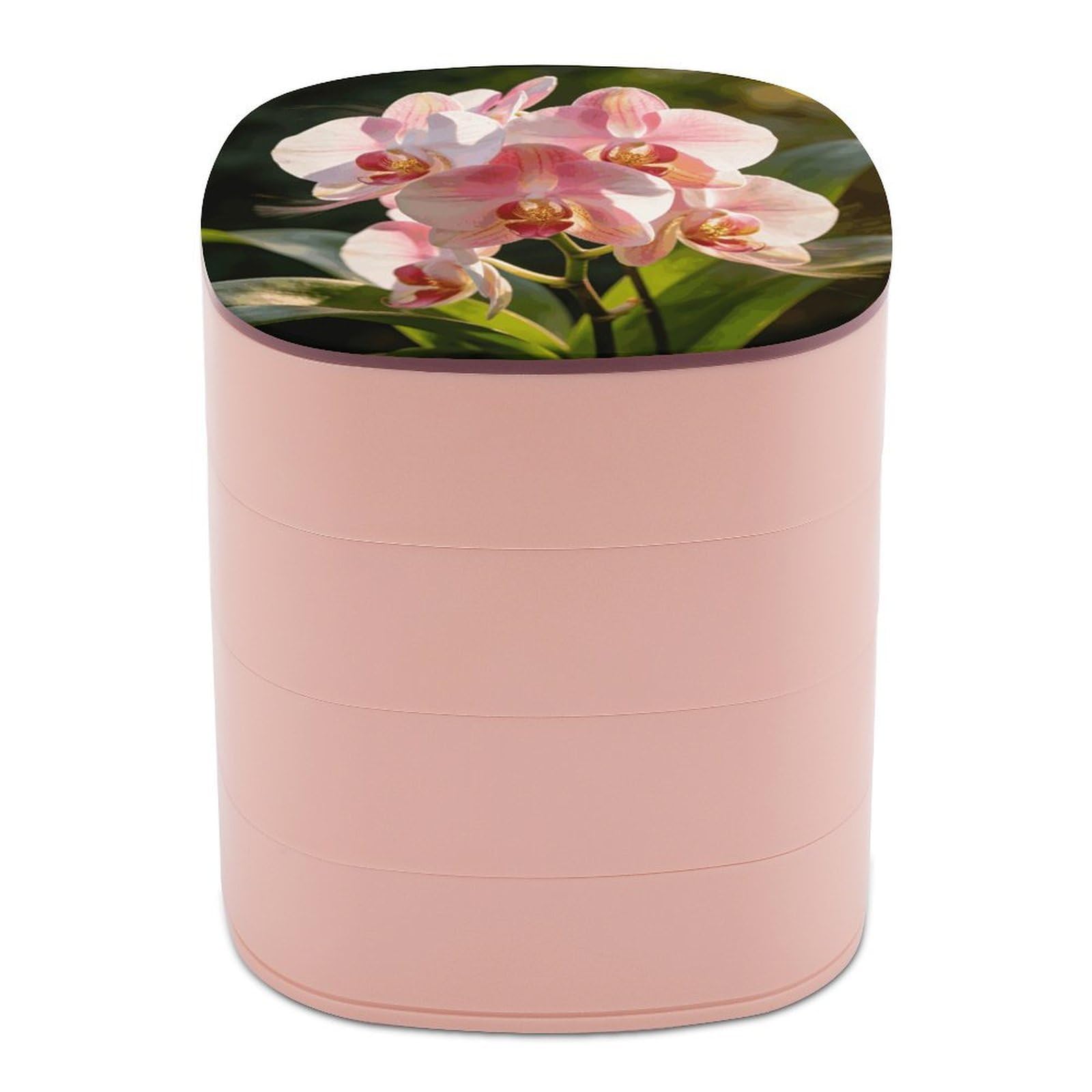 LZQPOEAS Orchid Blossom Jewelry Box Women Jewelry Organizer Travel Jewelry Case Cute Necklace Ring Storage Organizer 4-Layer Rotating Jewelry Tray Case with Mirror for Bracelets