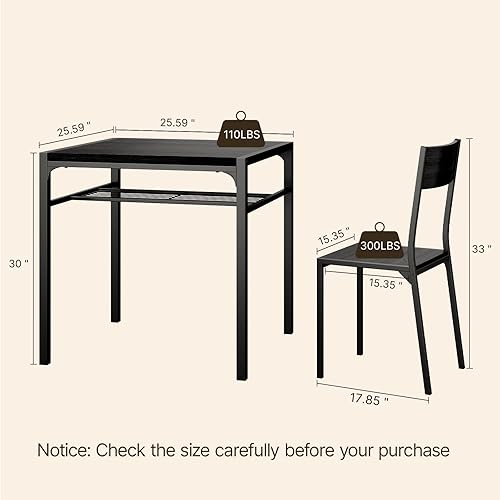 Miniatura 3 de Gizoon Dining Table Set for 2, 3 Piece Kitchen Table with 2 Chairs for Small Space, Apartment, Kitchen, Dining Room, Space-Saving Negro