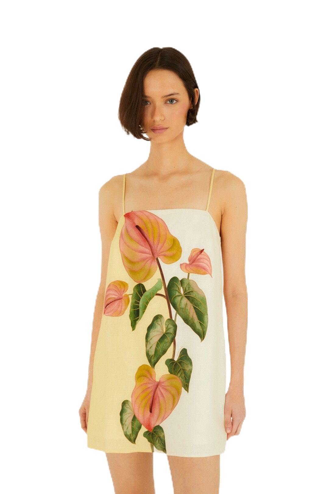 Golden Yellow Anthurium Square Neck Mini Dress