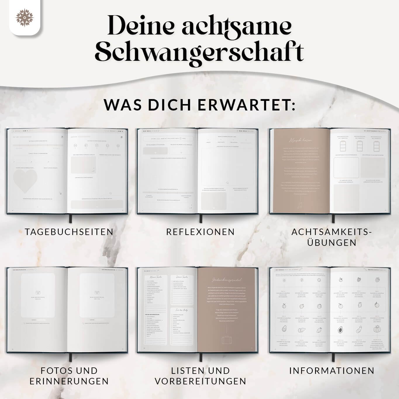 Lebenskompass® Schwangerschaftstagebuch "FUNKEL" Schwangerschaftsbuch für Erinnerungen, Reflexion und Achtsamkeit - Tagebuch Schwangerschaft mit Platz für Fotos und Notizen - A5