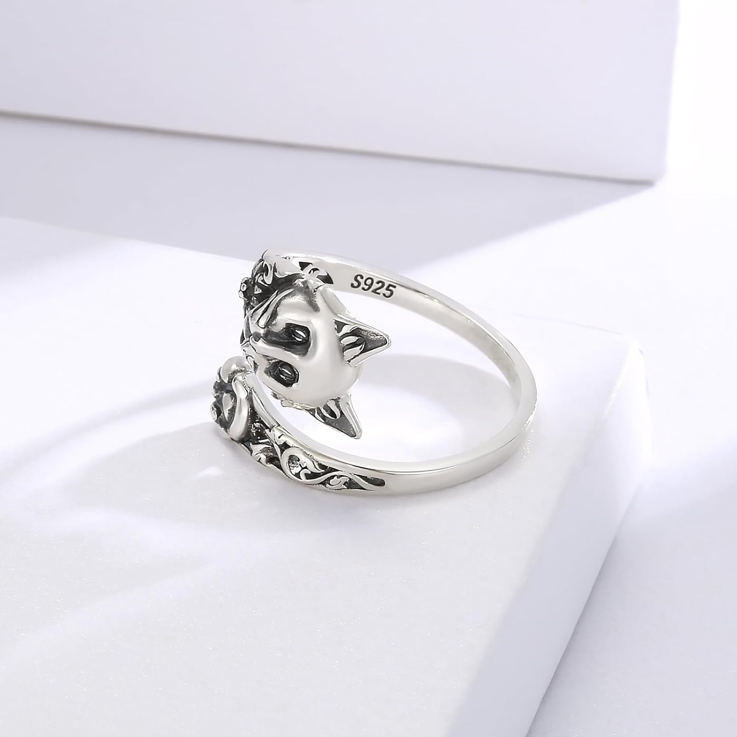 925 Sterling Silver Vintage Cat Ring Adjustable Sunflower Spoon Thumb Ring Jewelry Gifts for Women - Image 4