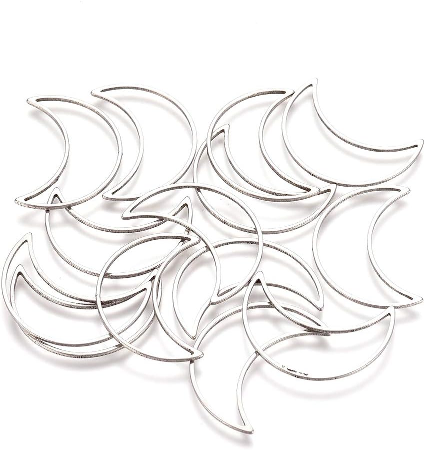 Craftdady 120Pcs Crescent Moon Linking Rings Stainless Steel Half Moon Hollow Frames Open Bezel Blank Pendants Charms for Jewelry Crafts Making 25x17.5mm