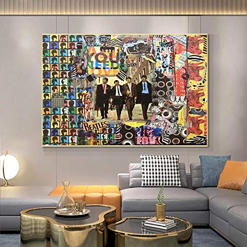 XuFan British Rock Band Beatles Abstrait Graffiti Mur Art Toile Peinture Moderne Affiche et Imprime des Images dans Le salon décor à la Maison 50x70cm sans Cadre - Les Beatles, Paul McCartney, John Lennon, RIngo Starr, George Harrison XuFan British Rock Band Beatles Abstrait Graffiti Mur Art Toile Peinture Moderne Affiche et Imprime des Images dans Le salon décor à la Maison 50x70cm sans Cadre – Image 4