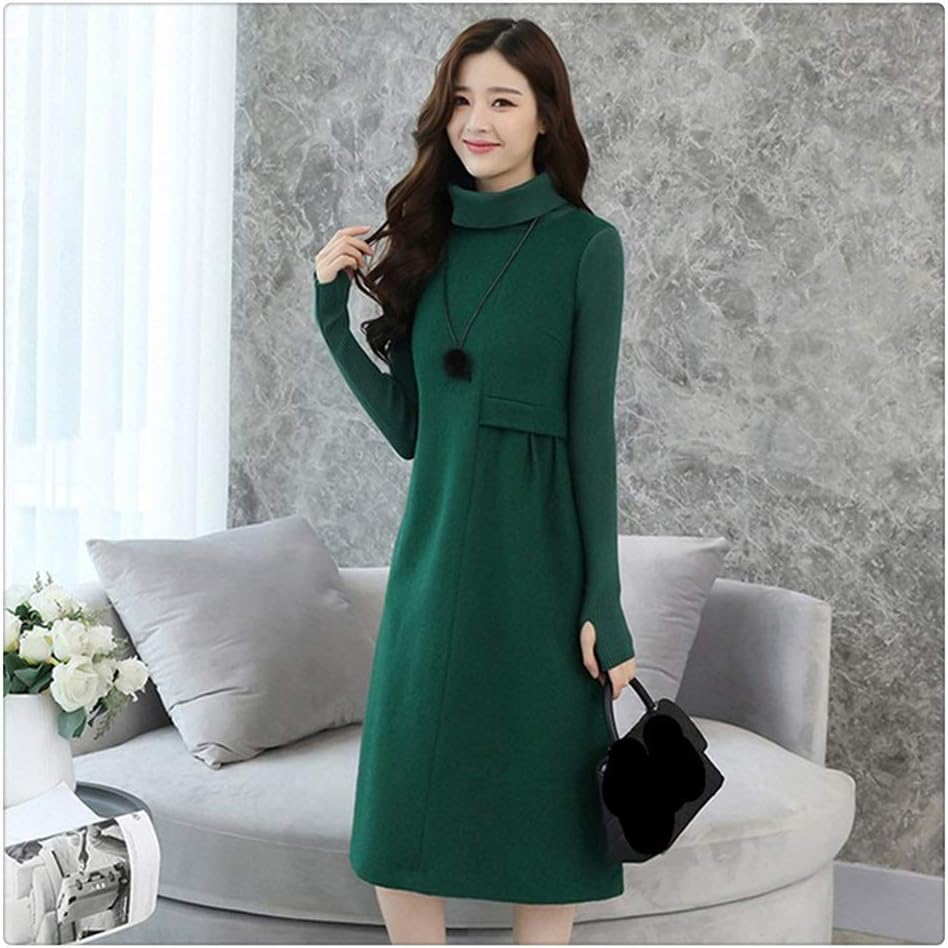 NMJKH Winter Wool Dresses Autumn Casual Cashmere Long Turtleneck