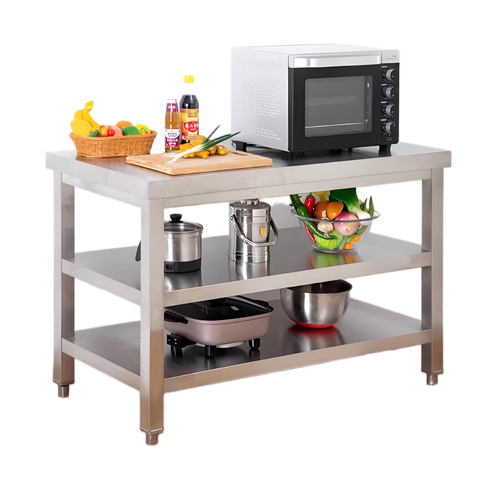 Generico Tavolo da Preparazione in Acciaio Inox a 3 Ripiani per Cucina Commerciale, Grande Tavolo da Lavoro in Metallo con ripiano portaoggetti, Ideale per ristoranti, Case e Hotel (35,4" x19,7 x31,5