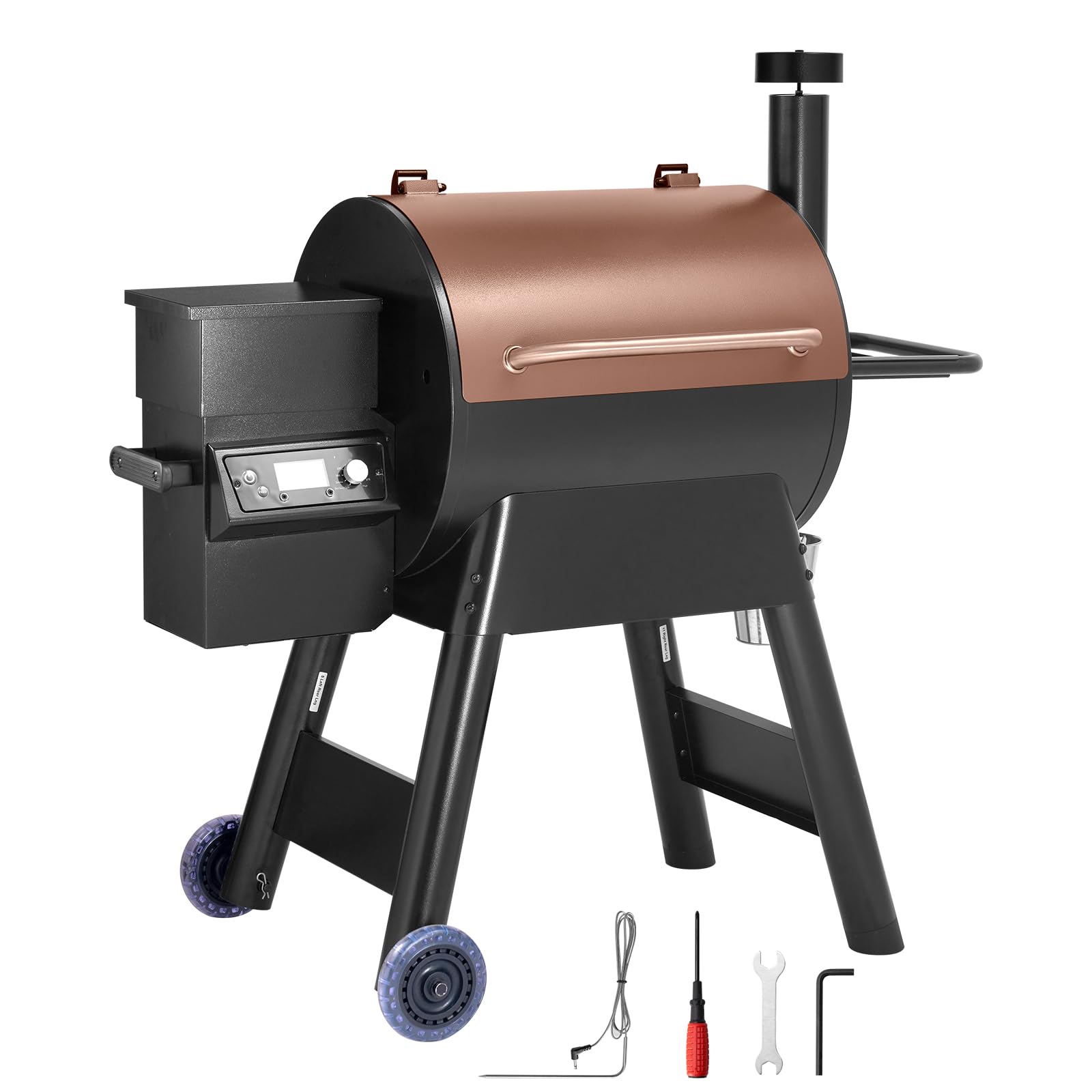 Happybuy 8-in-1 Wood Pellet Grill Smoker: Boasts 575 Square Inches of Cooking Area! Equipped with LCD Screen Controller and Meat Probe. Reaches up to 500°F—Perfect for Outdoor Cooking!
