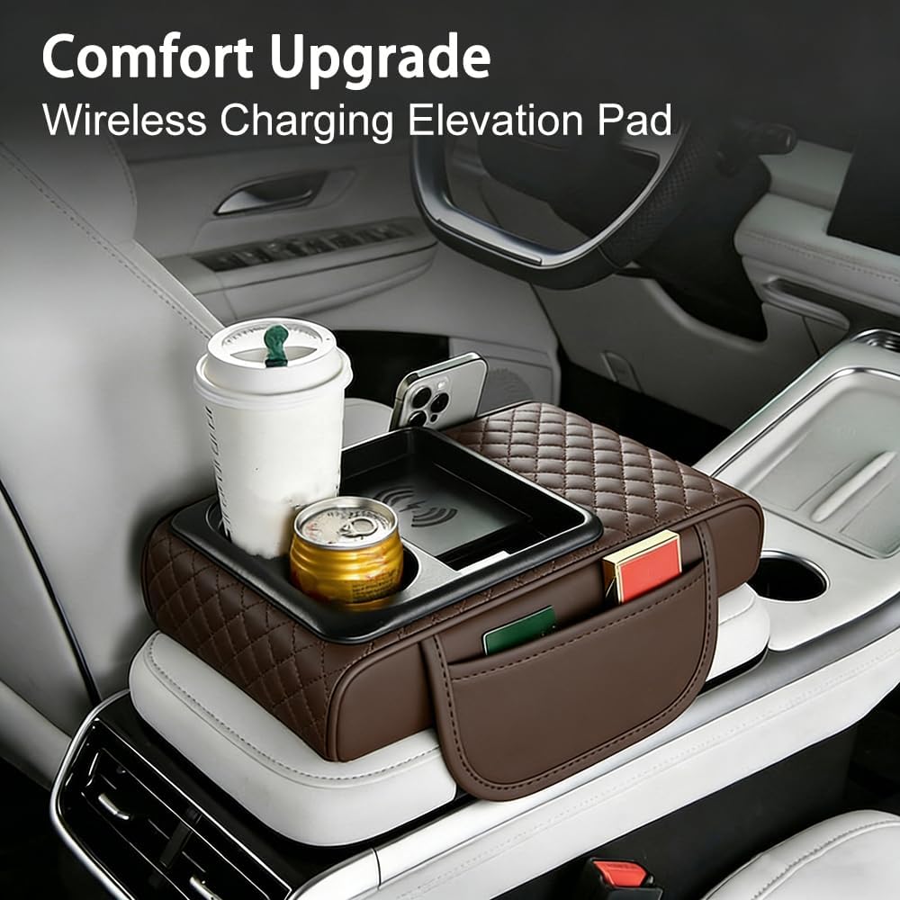 Armrest Cover for Car for GMC Canyon 2004-2012 2015-2026, 4 in 1 Storage Box Pad with Cup Holders, Center Console Cover Cushion Heightening Pad,C