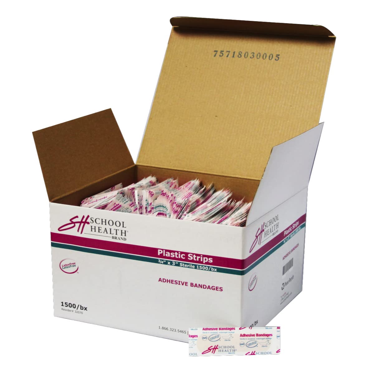 School Health - Adhesive Bandages, Comfortable Form-fitting Protection & Wound Care for Minor Cuts and Scrapes, Premium Adhesive Stays Secure with Movement or Perspiration, Plastic, 3/4