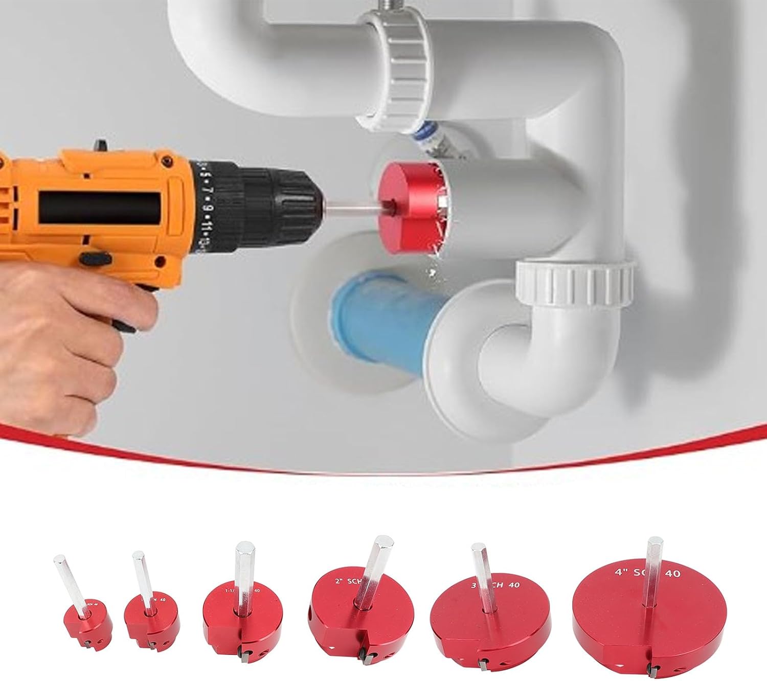 PVC Pipe Reamer Tool, 6 Piece Kit for Plastic Pipe Fitting Reaming, Fits Standard 1/2 Inch Drills, Aluminum Alloy Construction for Plumbing Applications