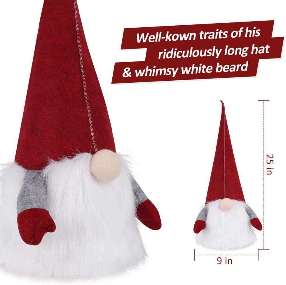 D-FantiX Gnome Christmas Tree Topper, 25 Inch Large Red Hat Swedish Tomte Gnome Christmas Ornaments Santa Gnomes Plush Scandinavian Christmas Decorations Holiday Home Décor