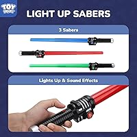 Vista 3 de TOY Life Sable iluminado – Paquete de 3 sables de iluminación, espada de sable de luz extensible y plegable, juego de juguetes de sable con sonido