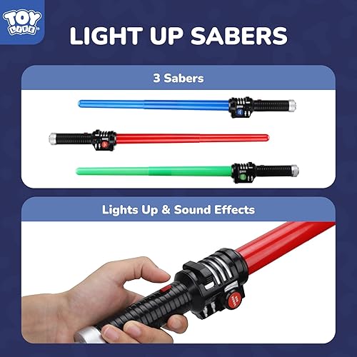 Miniatura 3 de TOY Life Sable iluminado  Paquete de 3 sables de iluminación, espada de sable de luz extensible y plegable, juego de juguetes de sable con sonido FX