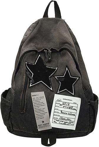 Mochila de mezclilla Y2K de viaje, linda mochila de mezclilla kawaii gótica, estética, vintage, retro, mezclilla grunge, mochila para viajes y