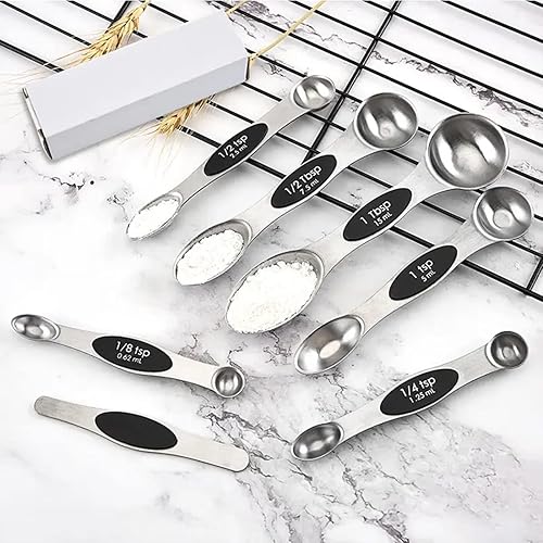 Miniatura 4 de Juego de 7 cucharas medidoras magnéticas de acero inoxidable con nivelador, cucharada apilable para hornear y cocinar, accesorios de cocina para