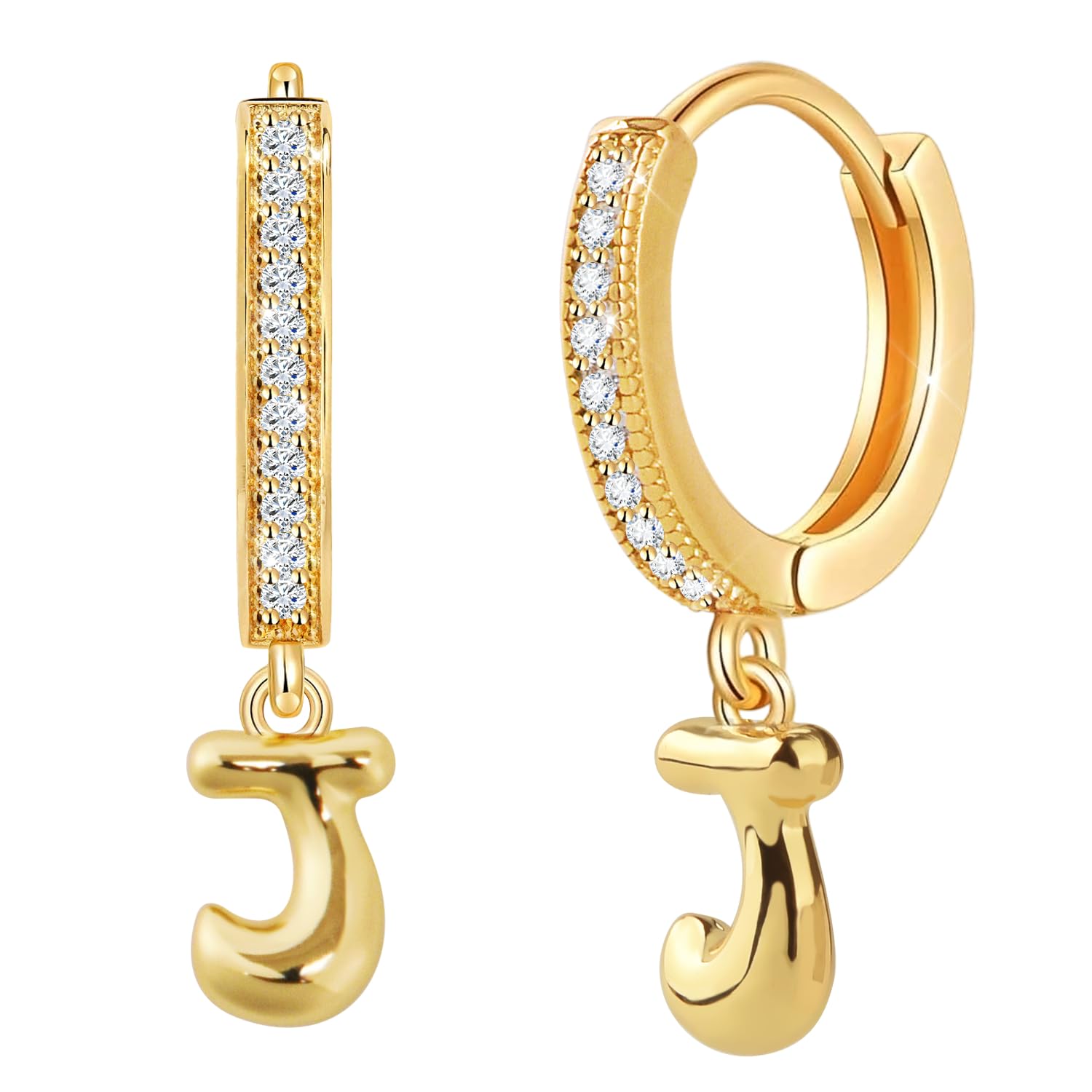 18K Gold Filled Initial Dangle Hoop Earrings for Women 1 Pair CZ Hypoallergenic Alphabet Letter A-Z Drop Dangle