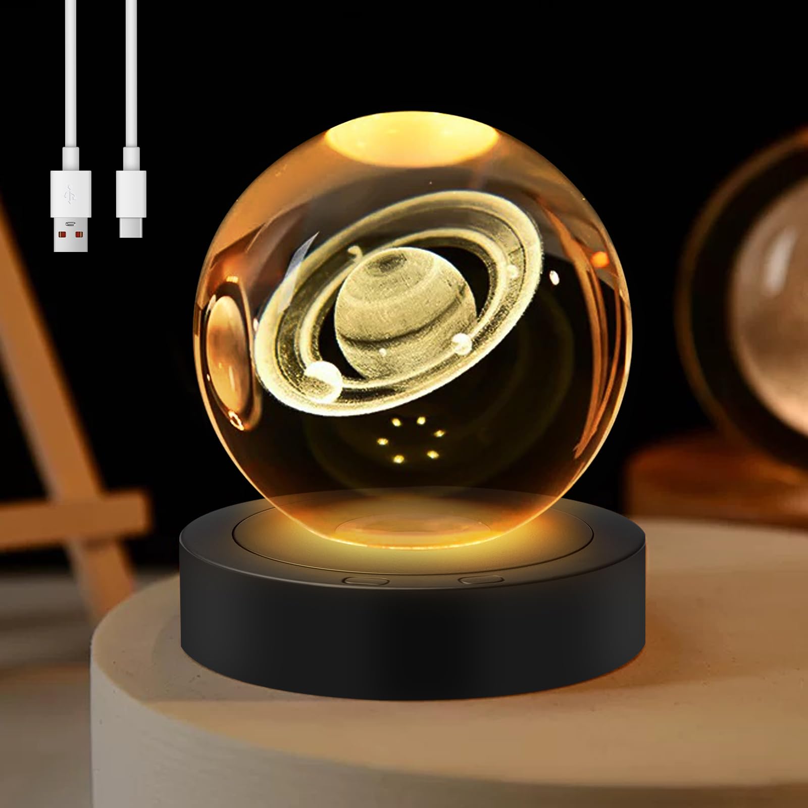Sporgo Base d'affichage rotative LED : 8 modes d'éclairage LED Base lumineuse Revolving LED Lights Display Socle avec USB, support d'affichage LED pour affichage boules de cristal, verre, bijoux
