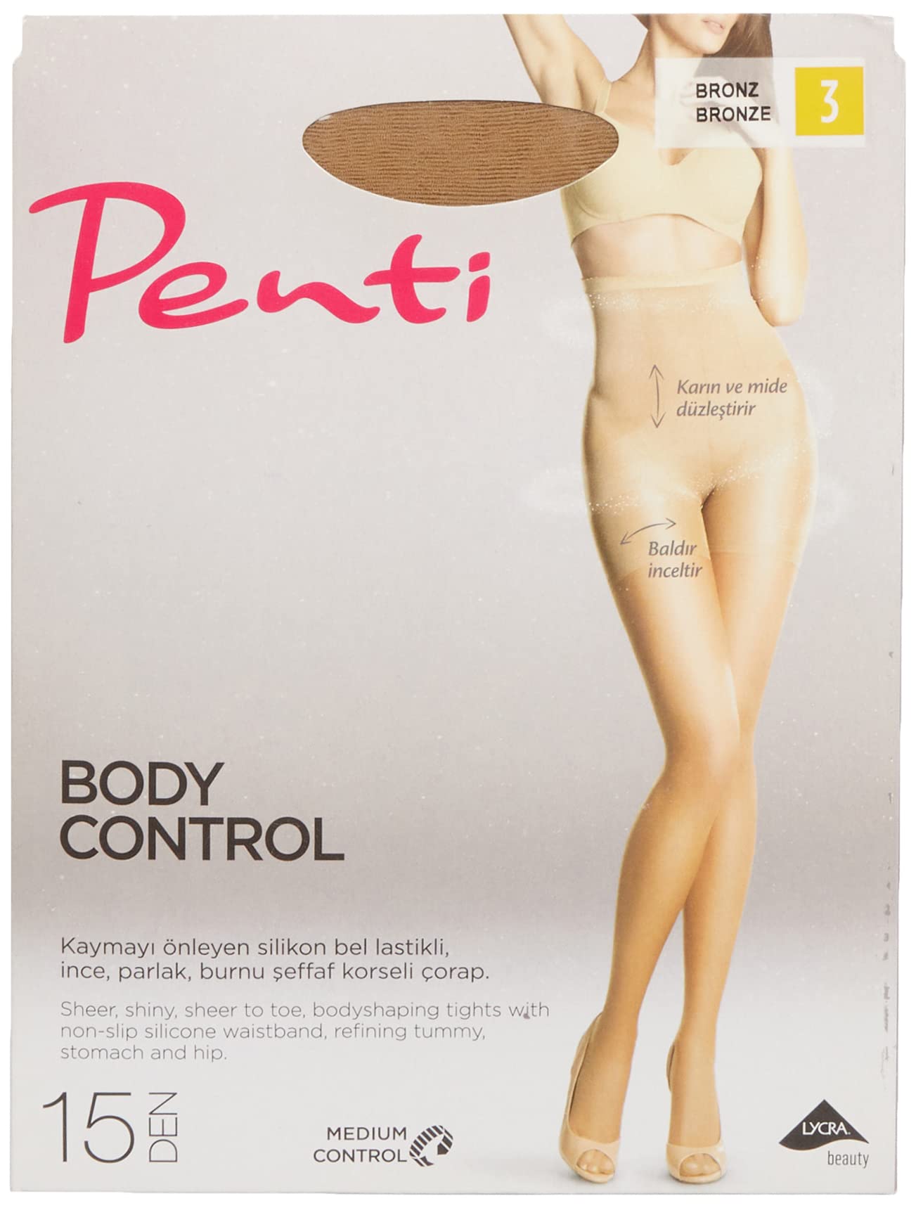 PENTI Shaping Tights Body Control Shiny Slimming High Waist Tummy Control Corset | 15 Den | 4 Colours(Black, Nude, Light Nude, Bronze) | 3 Size -M,L,XL