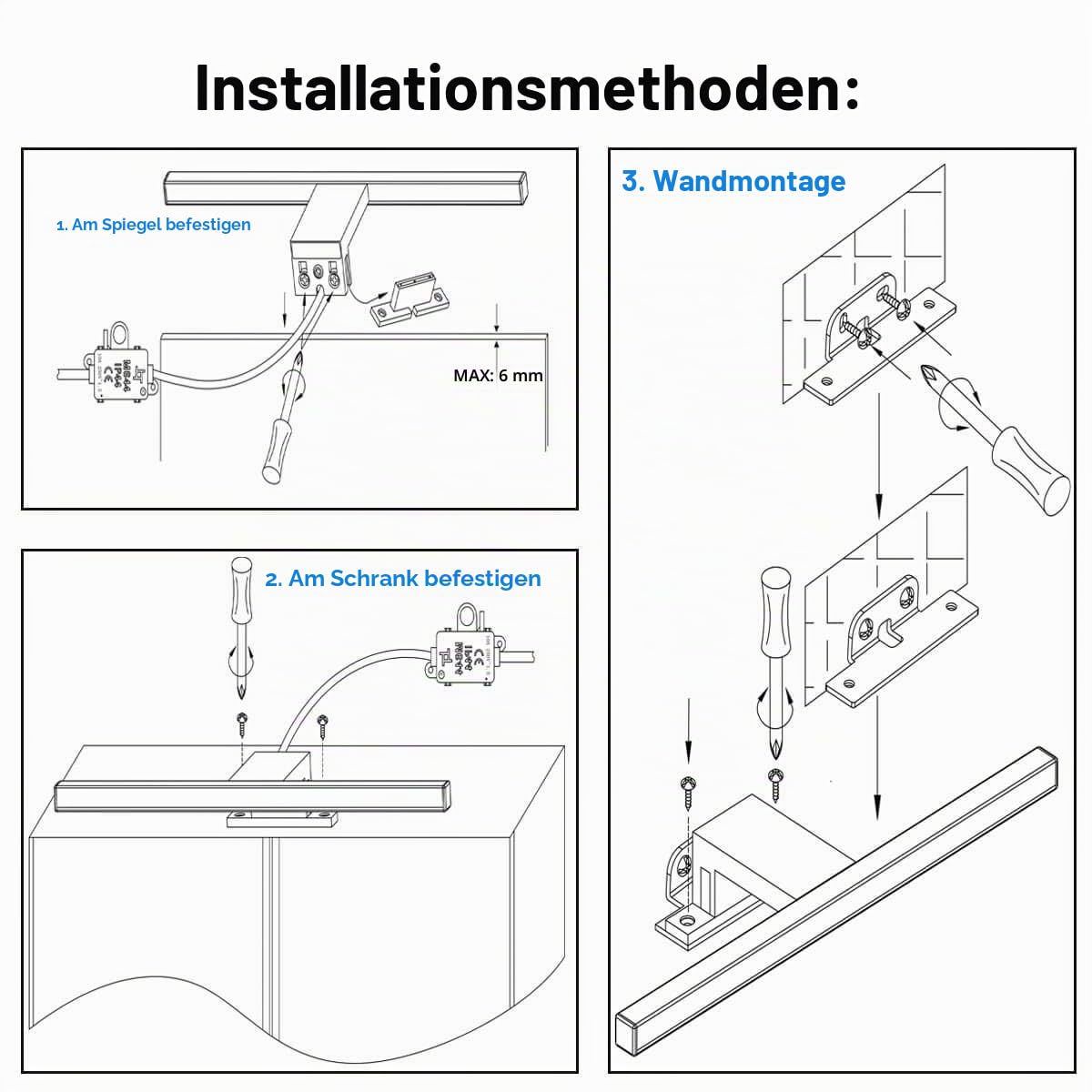 LED Spiegelleuchte Badezimmer 10W 820LM 60cm Neutralweiß 4000K, Slim14mm Breite 3in1 Montage IP44 230V Wandleuchte Spiegellampe 600mm,Kein Flimmern Badezimmerschrank Spiegelleuchten