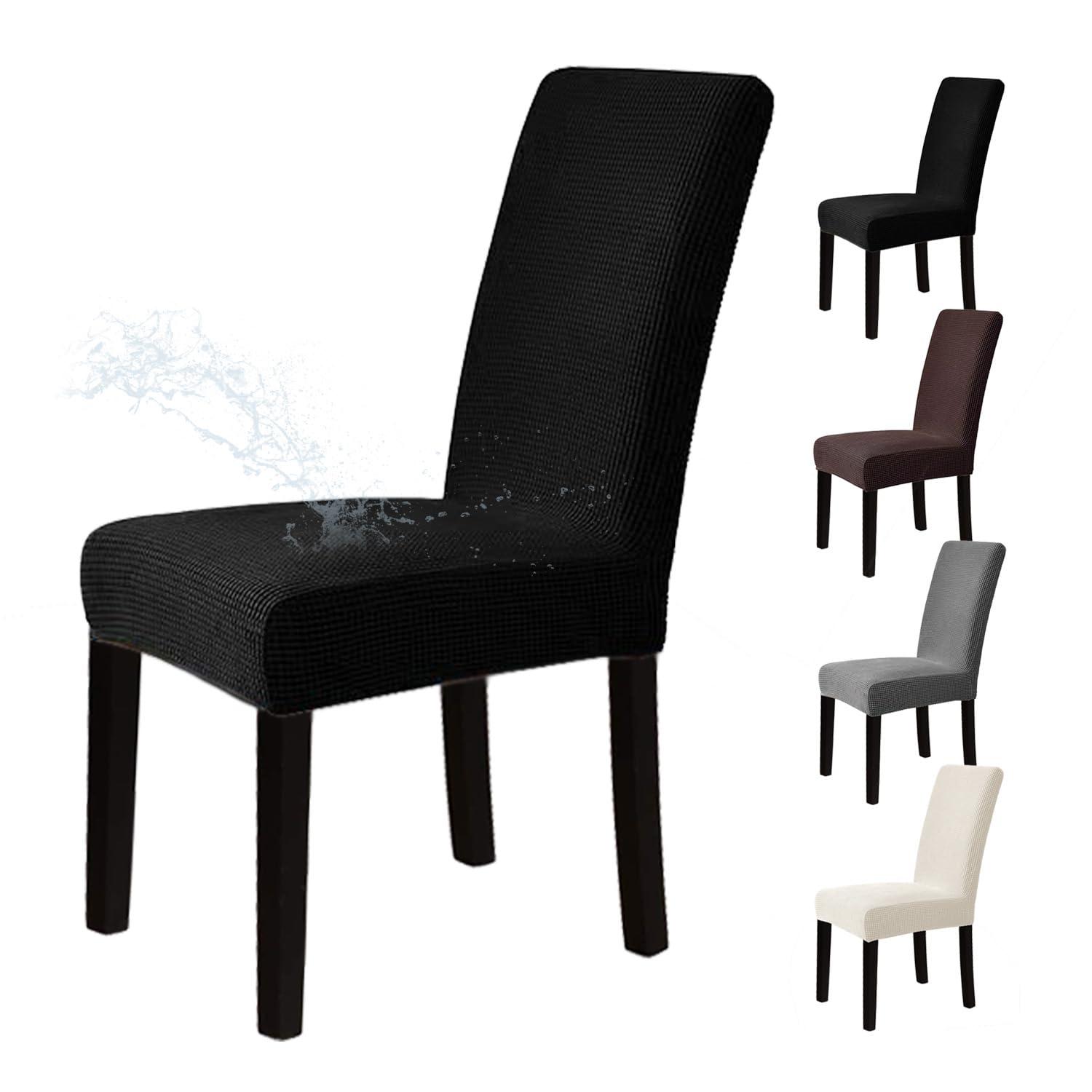 IEventStar Lot De 4 Housses De Chaise De Salle à Manger Extensibles Et Imperméables En Similicuir Synthétique (noir, 4