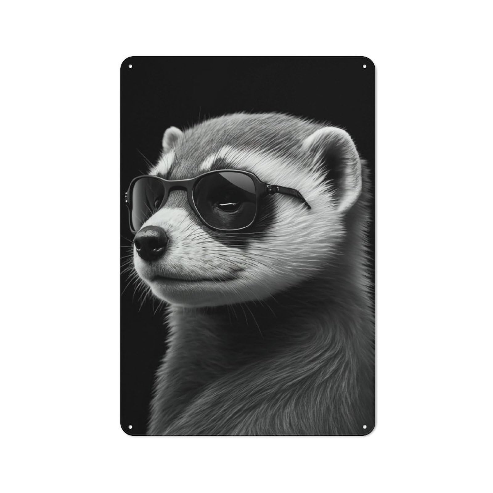 Junmoney Style-16 Vintage Tin Sign 30X20cm With Portrait Of A Ferret For Living Room Or Hallway, For Vintage Wall Decor Fans, For Metal Sign Collectors