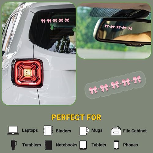 Miniatura 4 de 3 calcomanías de lazo de coqueta  Calcomanía de vinilo impermeable UV DTF rosa para espejo de coche, laptop, funda de teléfono, decoración de vidrio