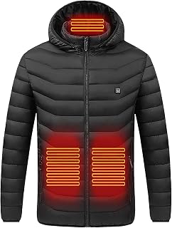 Heated Jacket Womens UK Clearance,9 Heating Zone Electric Hooded Heating Down Jacket Windproof Electric Coat Unisex Plus Size Outerwear Winter Heated Coats Outdoor Camping Hiking Warm Heated Jackets