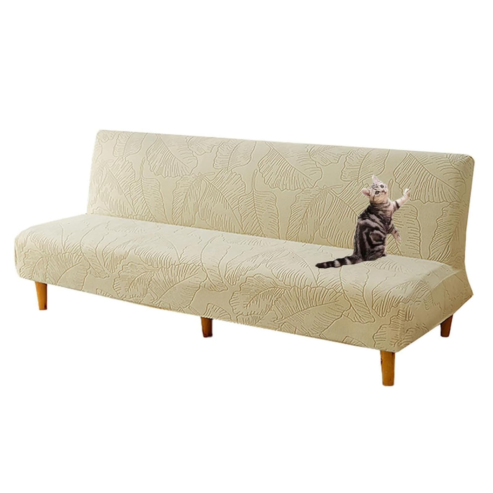 Housse futon sans accoudoirs extensible beige S lavable clicclac