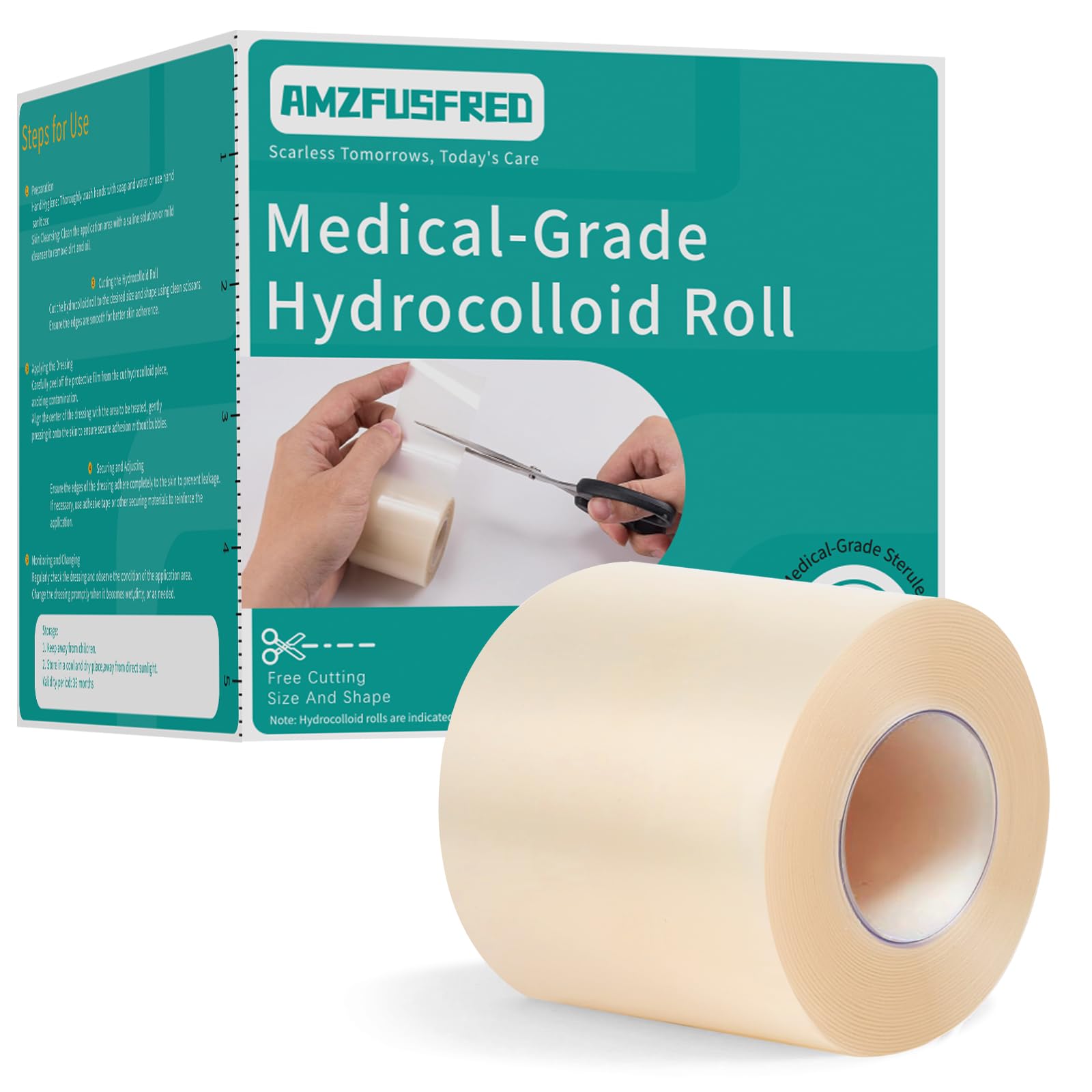 Hydrocolloid Roll, Medical-Grade Hydrocolloid Patch Bandages with Self-Adhesive, Ultra Absorbent, Flexible & Waterproof, DIY Size & Shape, First Aid Kit Essential (2in*12ft)