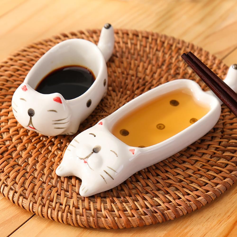 2 Pcs Cute Cats Shape Soy Sauce Dish,Cartoon Cat Small
