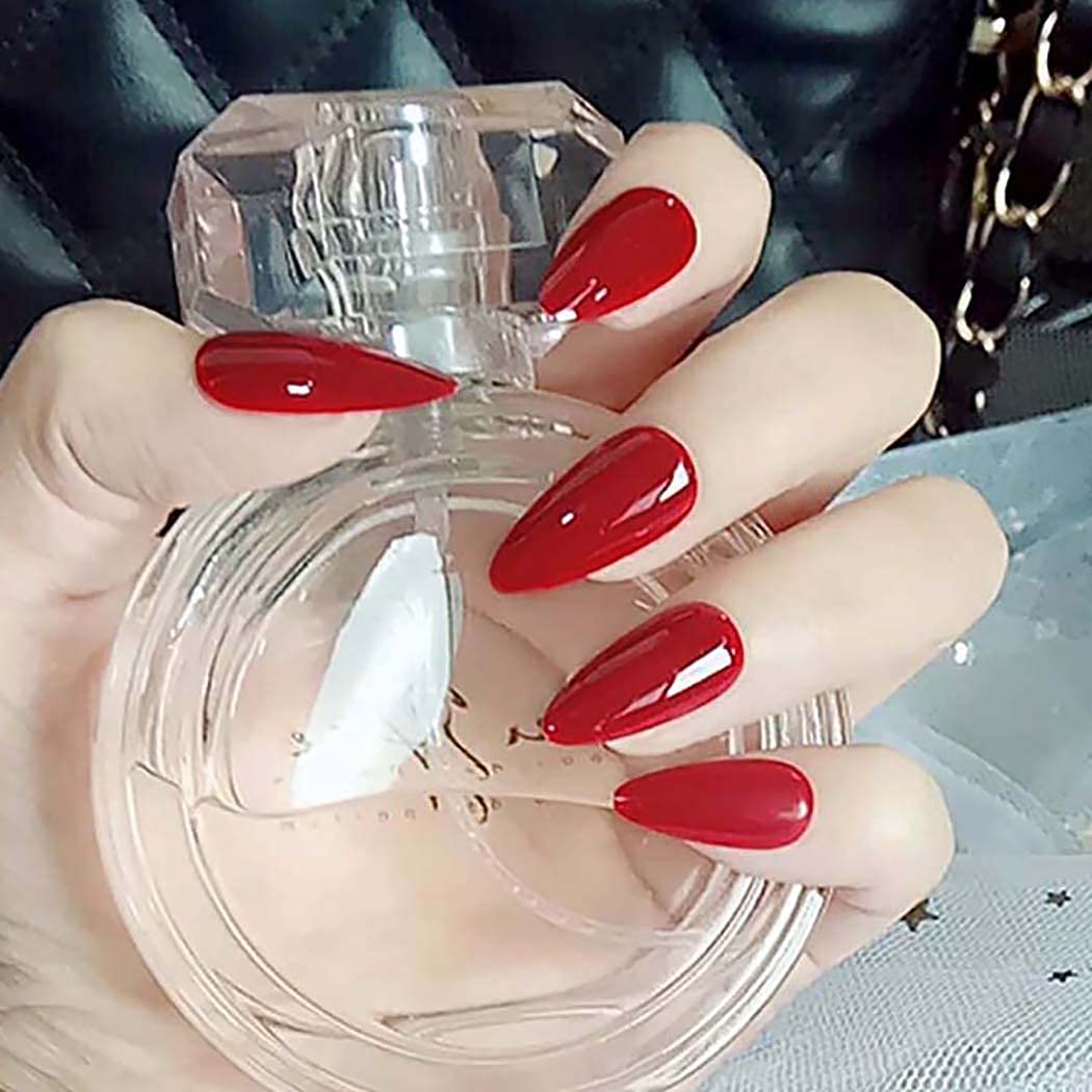 Buy Bomine Press On Nails Long Red Fake Nails Stiletto Acrylic False Nails Tips Full Cover Nail Glossy Manicure Party For Women And Girls 24pcs Red Online At Lowest Price In Indonesia