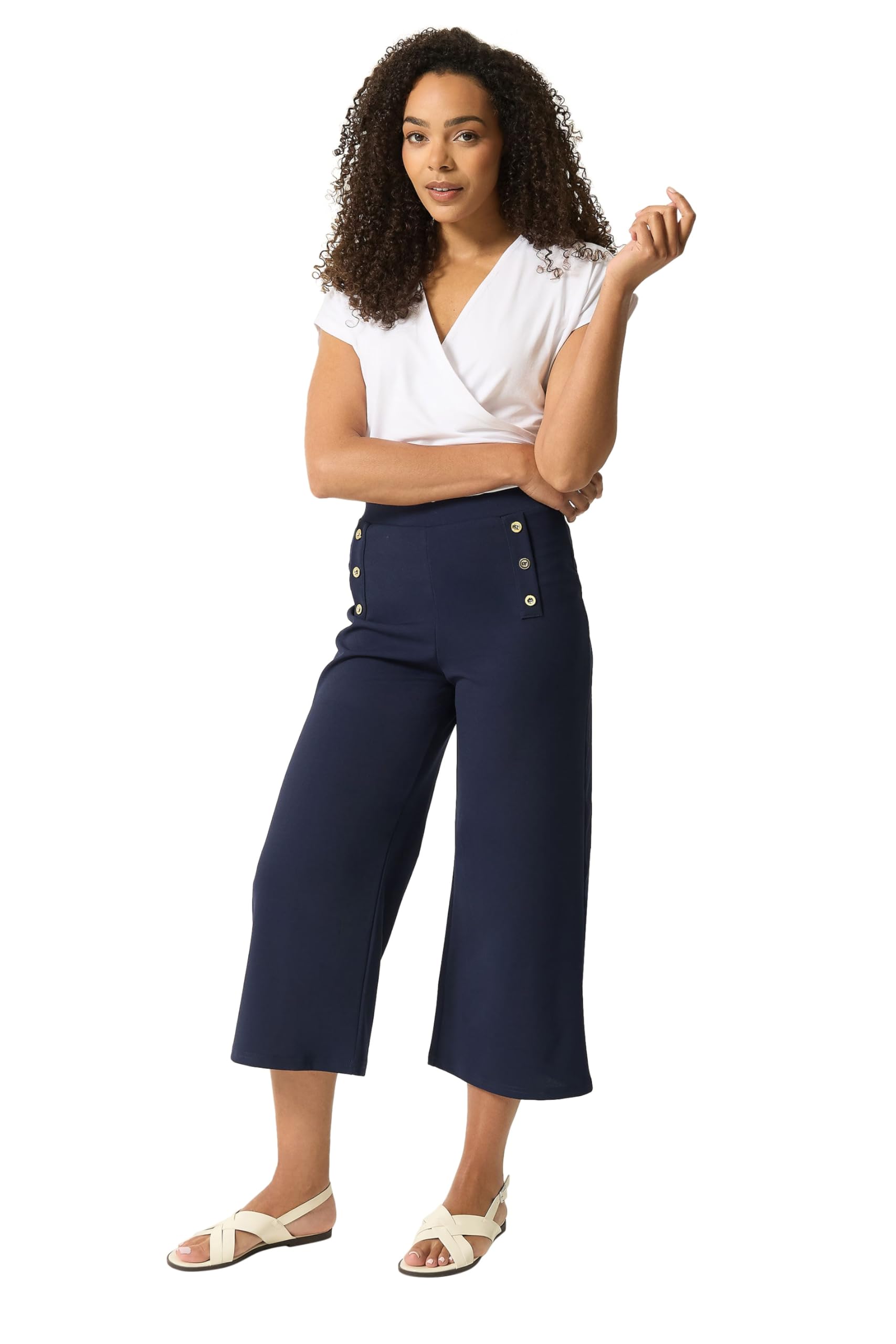 M&Co Blue Military Button Cropped Trousers - Women's