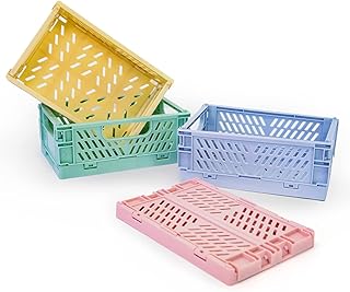 4-Pack Mini Plastic Baskets For Organizing and Storage, Collapsible Space Saving Crates, Office Desk Drawer Organizer, Sma...