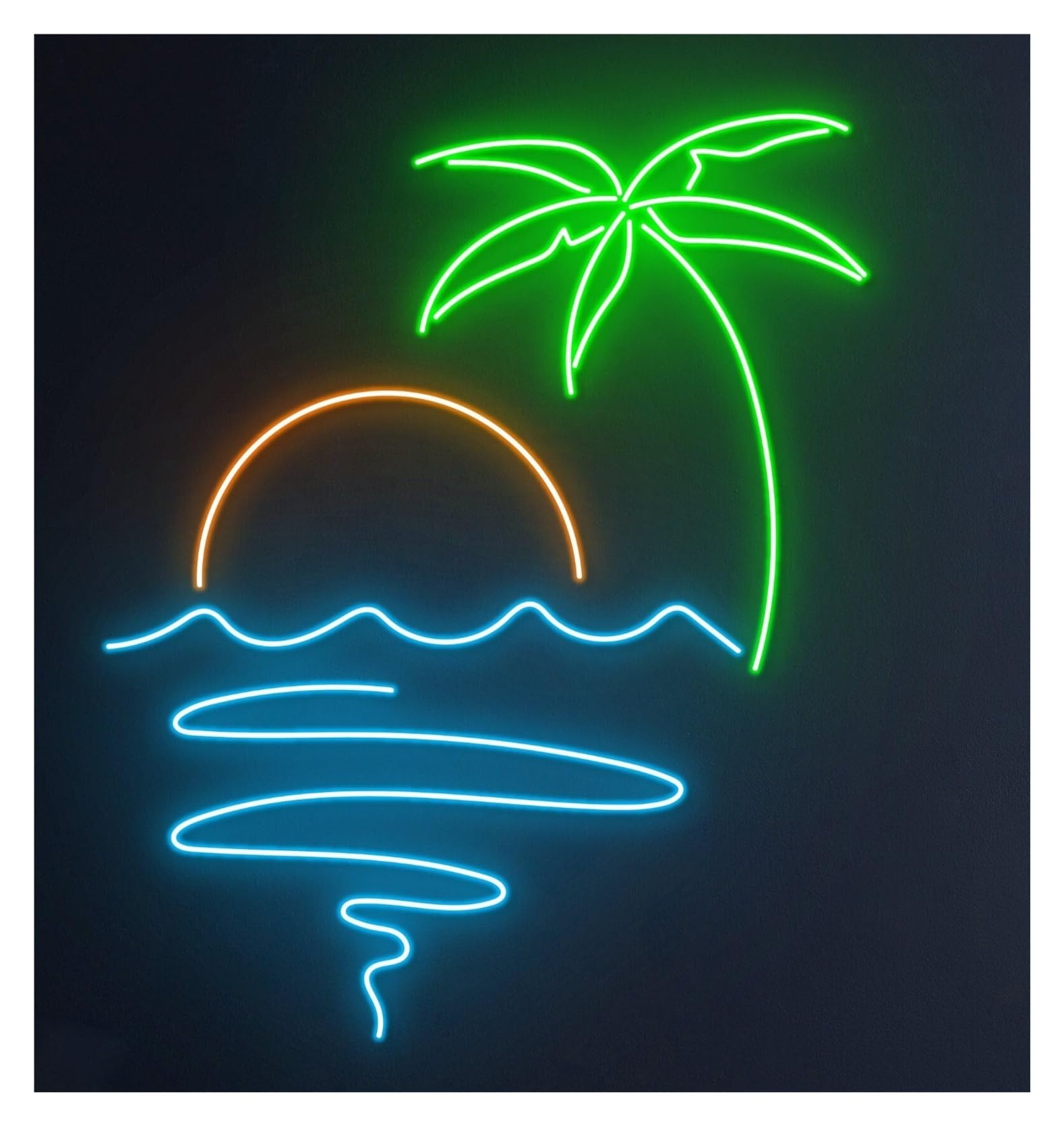 RONGCH Hanging Art Neon Signs Sun Ocean Waves Palm Tree Neon Sign Beach Holiday Tropical Sea Island Pool Party Room Wall Decor 55cm