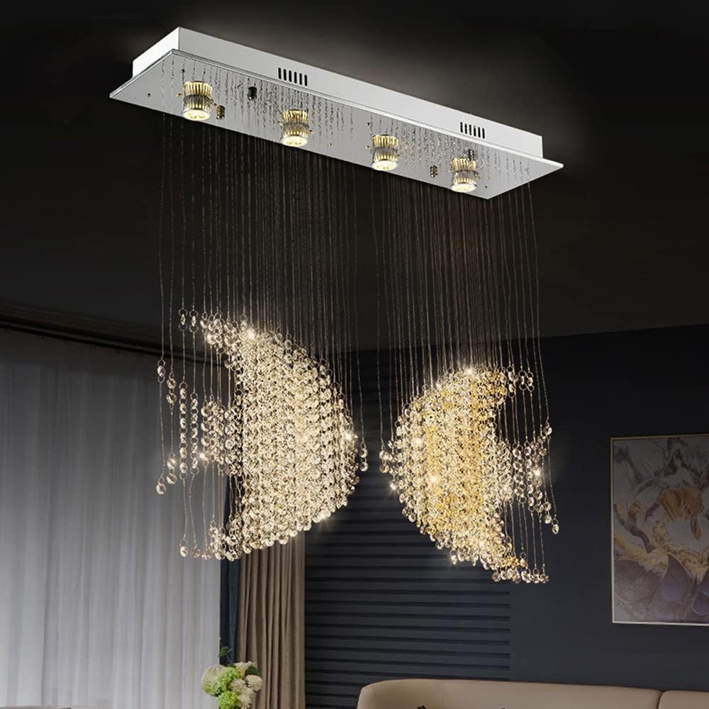 Żyrandol Lampa Wisząca Żyrandol Z Podwójną Rybą Metalowej Taśmy Lampa Wisząca Nowoczesna Kryształowa Sufitowa LED Do Jadalni Salon Sypialnia Hotel Deco