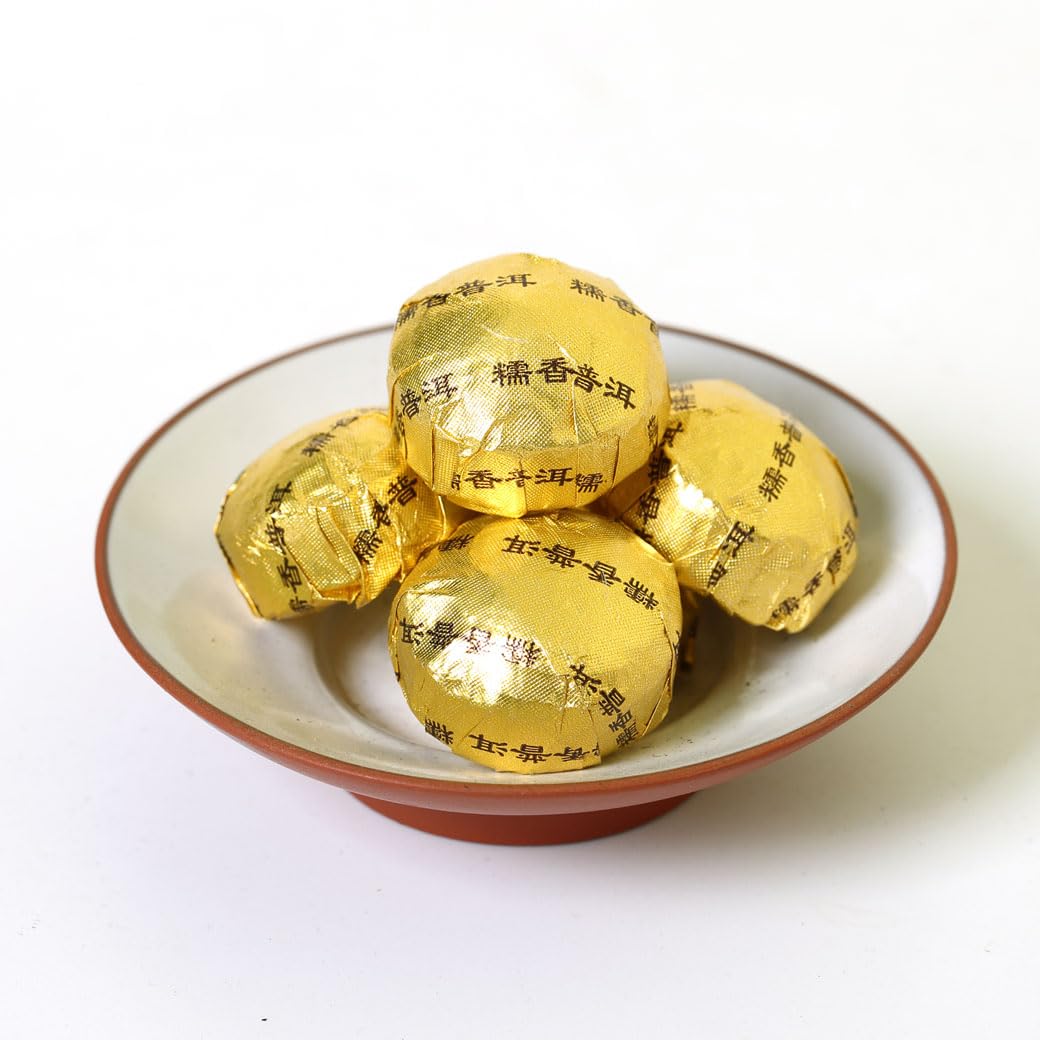 GOARTEA Puerh Tea - Ripe Thé Pu erh Cake 80Pcs / 12.7oz 2015 Year Sticky Glutinous Rice Flavor -Yunnan Pu erh Puer Pu'er- Chinois Tea - Mini Puerh Tuocha