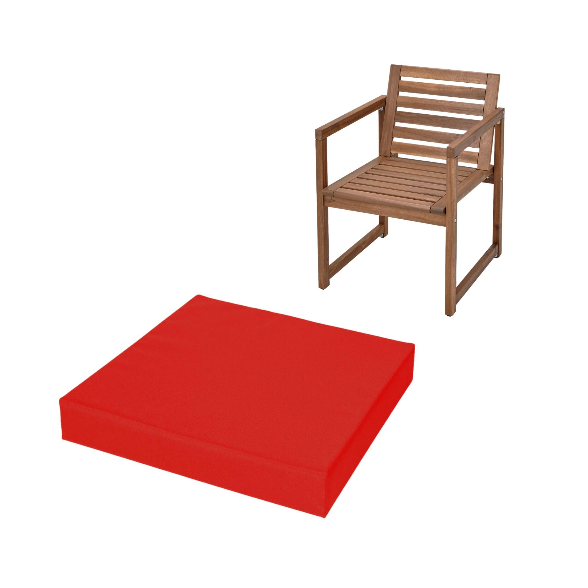FIVE MOONS 4cm Thick Waterproof Chair Cushion Seat Foam Pad For Kitchen Dining Living Room & Garden Patio Rattan Furniture Removable Zipped Cover (Red, 20" x 22" (50 x 56 cm))