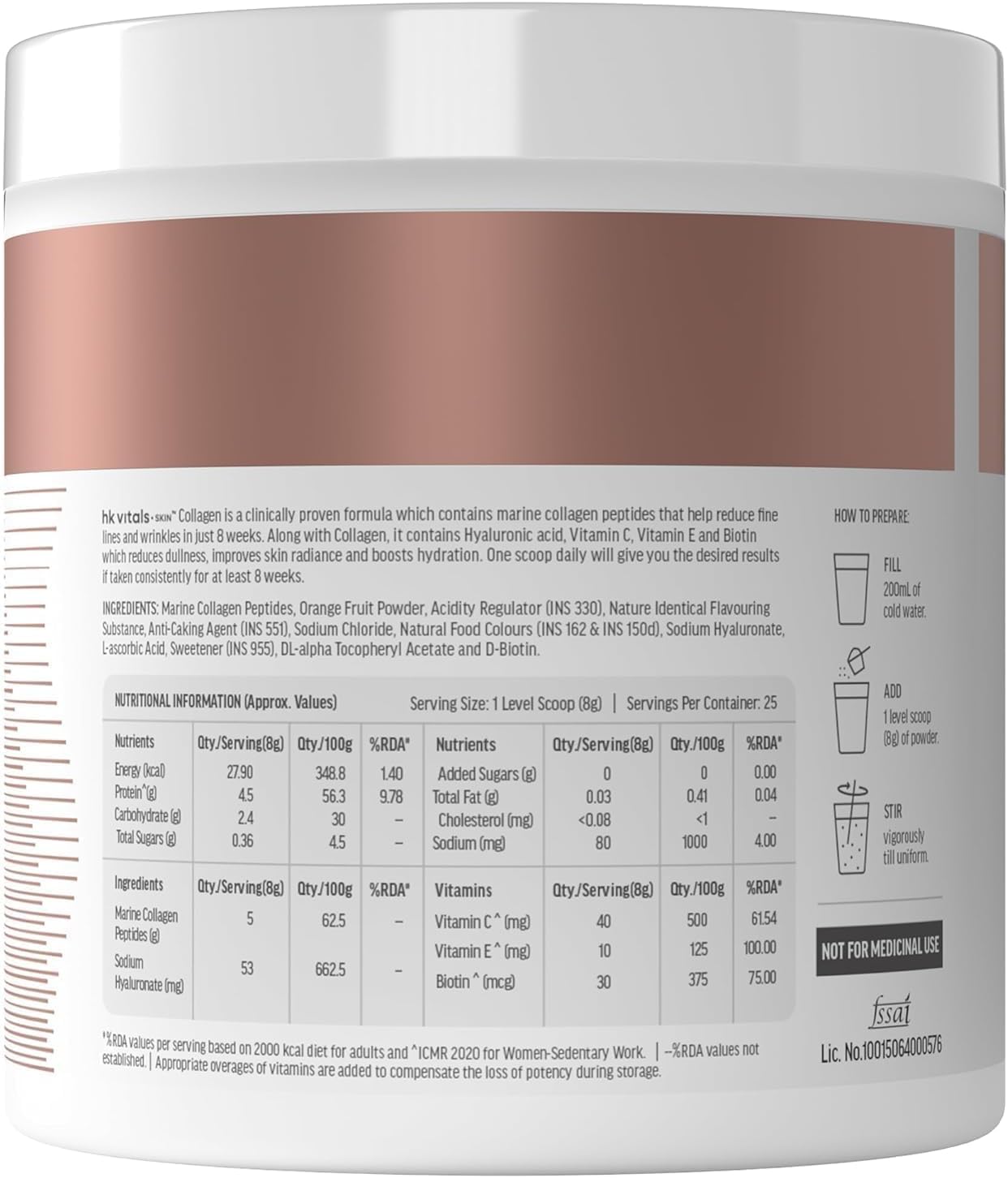 Shikakai Powder, Marine Collagen Peptides Powder with Vitamin C, E & Hyaluronic Acid – Skin, Hair & Nail Support, Mixed Fruit Flavor, Unflavored Daily Beauty Collagen, 7.05 oz (200 g)