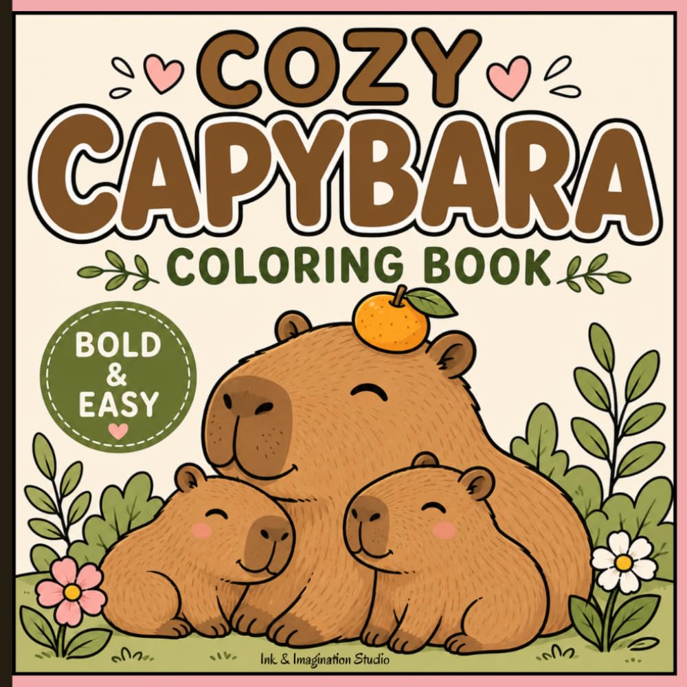 Cozy Capybara Coloring Book: Bold & Easy Coloring Book Featuring Cute Capybaras Living Their Coziest Life