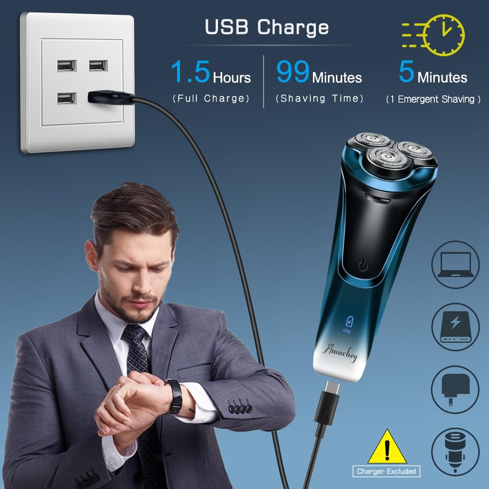 Rasierer Herren Elektrisch Snapbuy/Mit 3er Ersatzköpfen/Nass- und Trockenrasierer/Elektrorasierer mit Pop-up Trimmer / 99 Min. Laufzeit/Bartschneider/LED Anzeige/Reiseetui