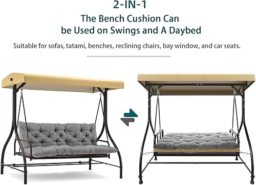 Miniatura 3 de Cojines de asiento de repuesto para columpio, cojines de banco de 2 a 3 plazas para muebles de exterior con respaldo, cojines de asiento reclinable