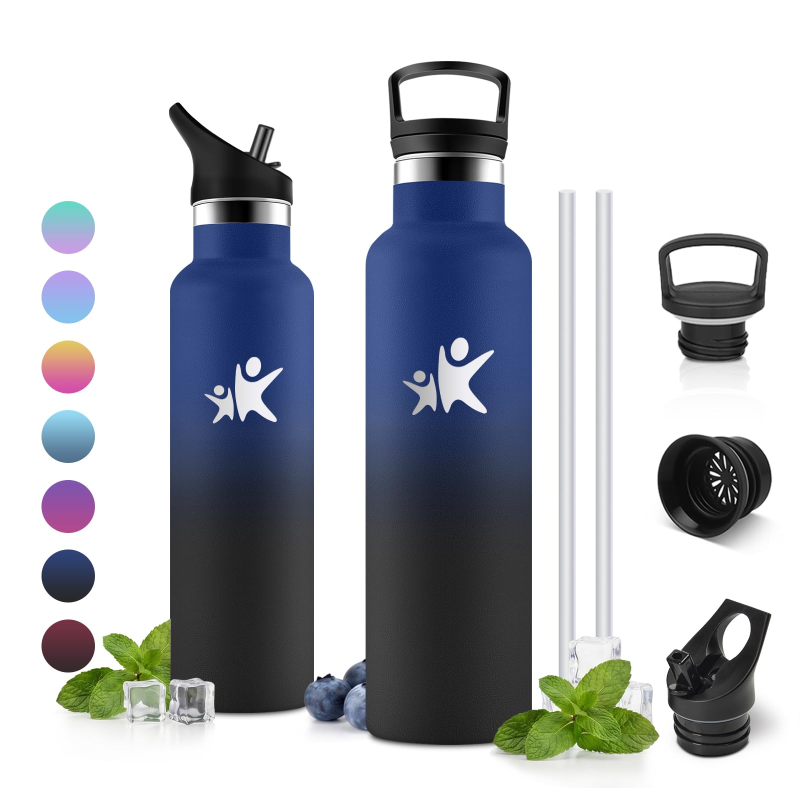 JAPORIA 750ml Insulated Water Bottle, Stainless Steel Leak-Proof Water Bottle with Straw BPA-Free for Carbonated Drinks Sports Camping