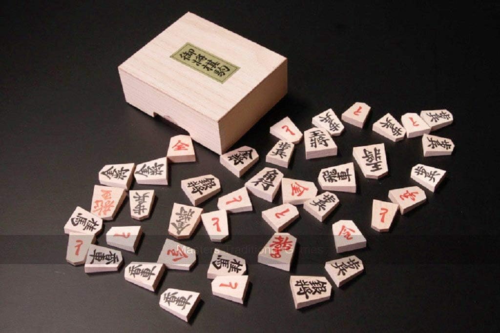 Wooden Shogi Pieces in Box - Stamped, Aoka Wood