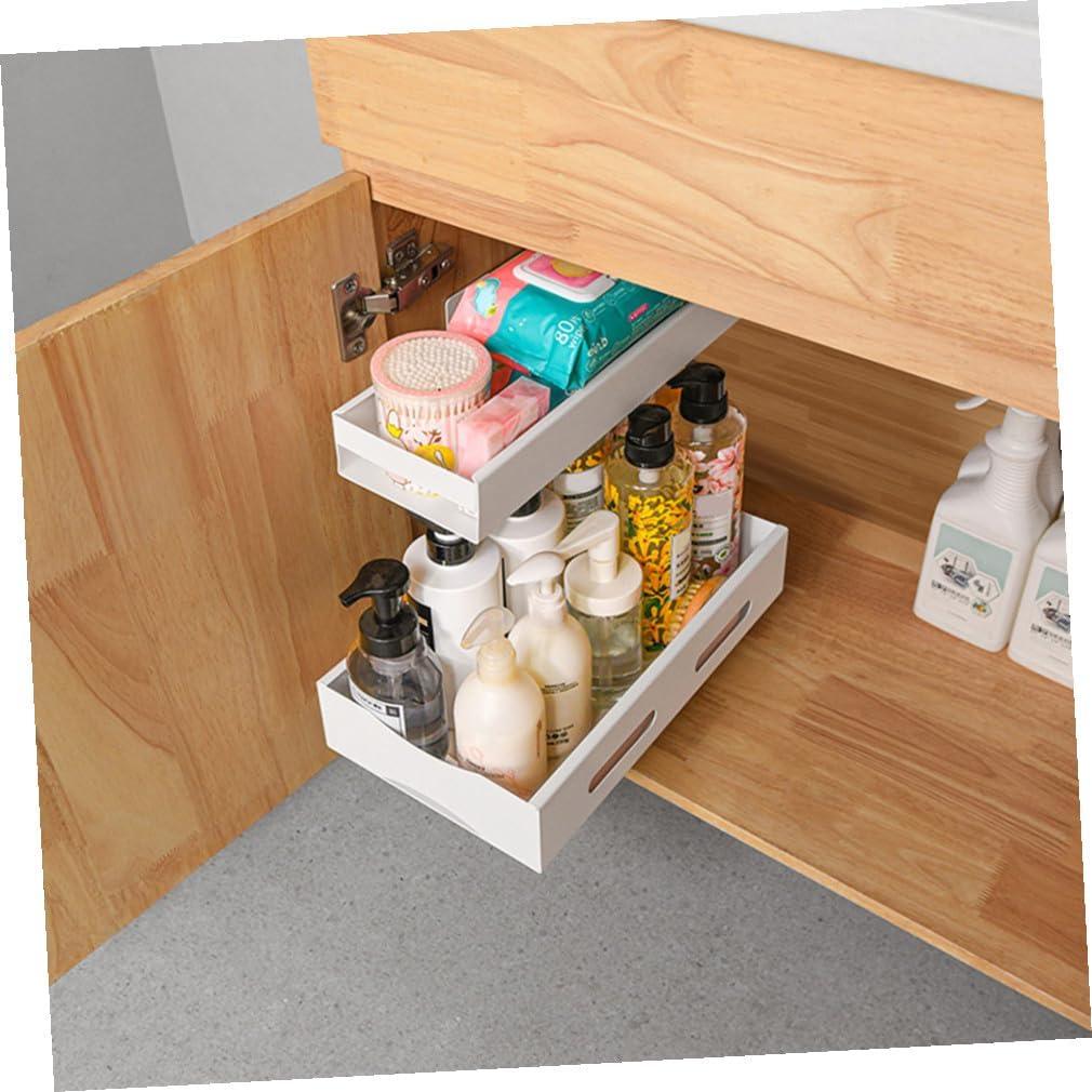 Cabilock Telescopic under Sink Rack Sliding Design Storage Organizer for Kitchen and Bathroom Space-saving Tiered Cabinet Holder for Essentials