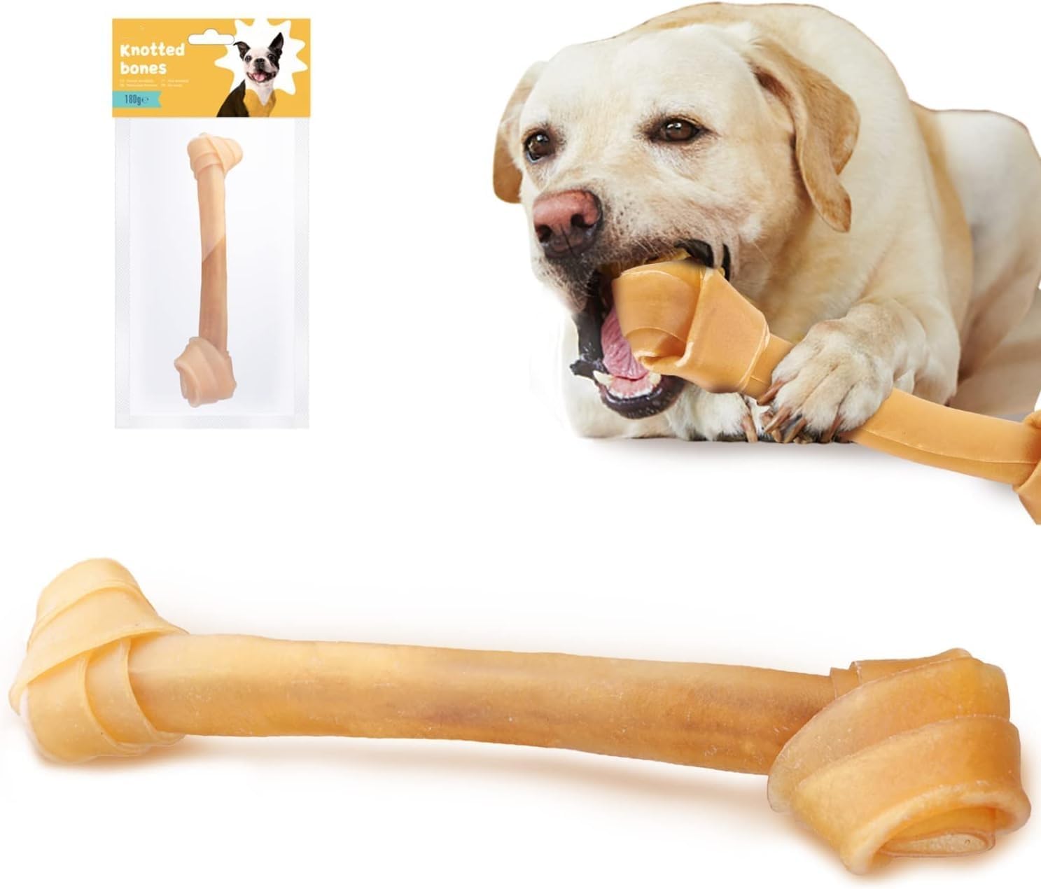 100% Natural Chew Bone Dog Bone Special Made from Pressed Cowhide Knotted Chew Bones for Medium and Large Dogs, 1 Piece 30 cm / 180 g, Quality Chew Item without Chemicals