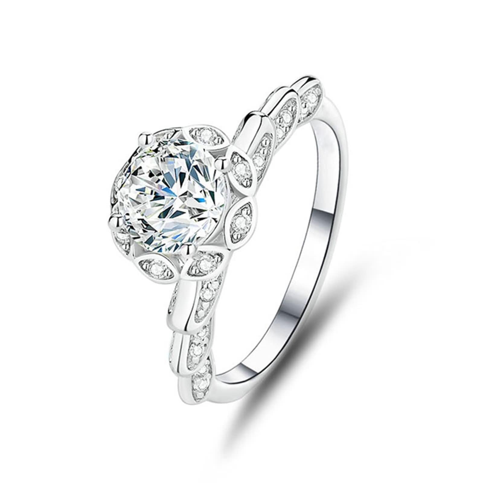 Anillo de mujer para dedo medio, anillo de bisutería con alas de ángel con moissanite redondo de 1 quilates de oro blanco de 9 quilates, talla 56 (17,8)