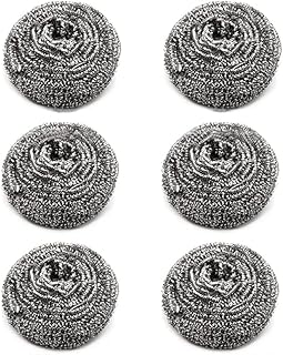 6Pcs Steel Wool 410 Stainless Steel Scourers Scrubber Pad Scouring Pad Sponge Kitchen Cleaning Ball for Dishes Pots Pans and Ovens. Easy scouring for Tough Kitchen Cleaning 20g Each