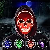 【Sicher im Gebrauch】Die Halloween Maske ist aus hochwertigem Kunststoff gefertigt, geruchsneutral und stabil, die Lichteffekte flackern nicht und erzeugen selbst bei Betrieb über Nacht keine Wärme.