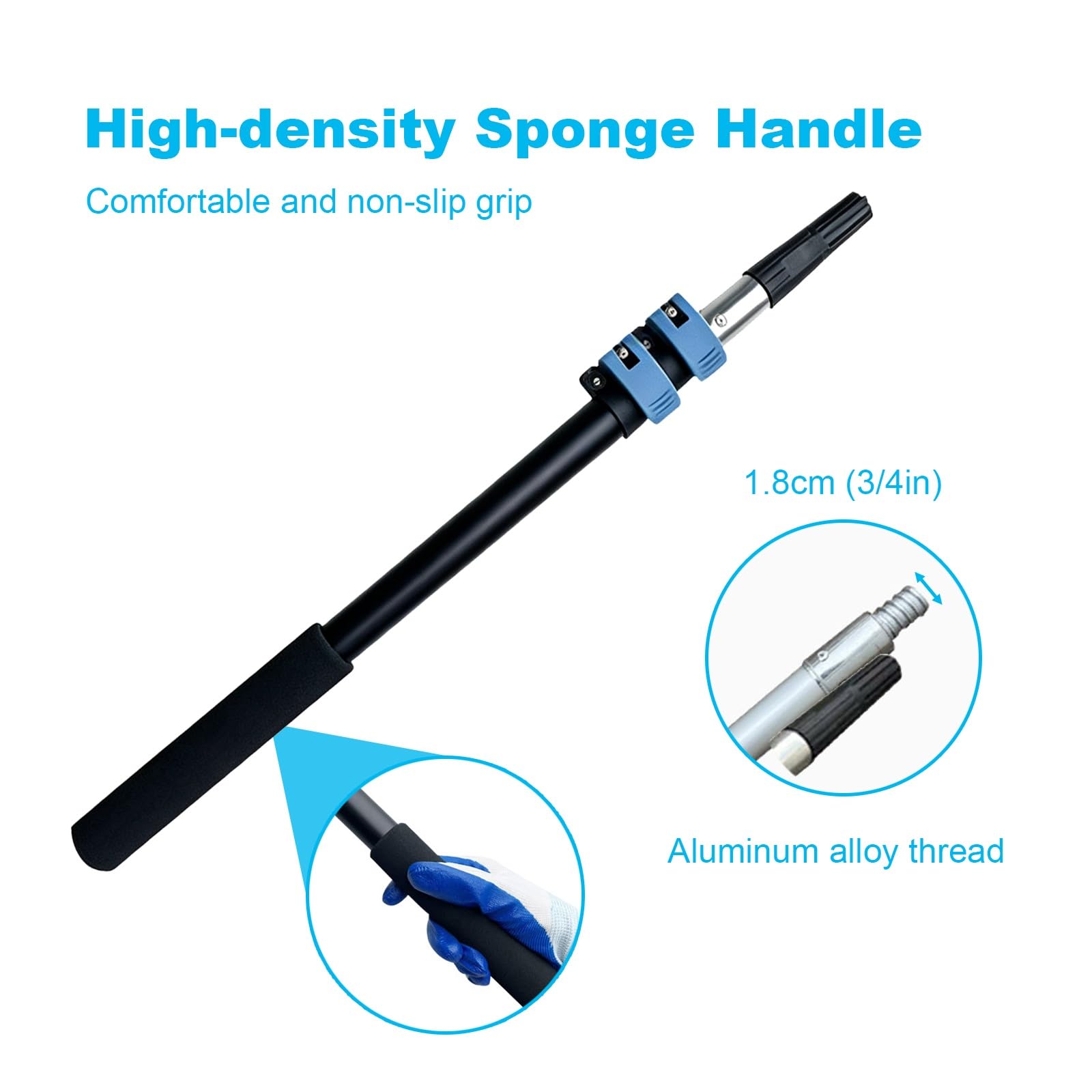 Asta di prolunga lega di alluminio, bastone telescopico leggero | Fibbia Blocco Rinforzata, Impugnatura Spugna Antiscivolo per Rulli Pittura & Strumenti Pulizia(3m/9.8ft)