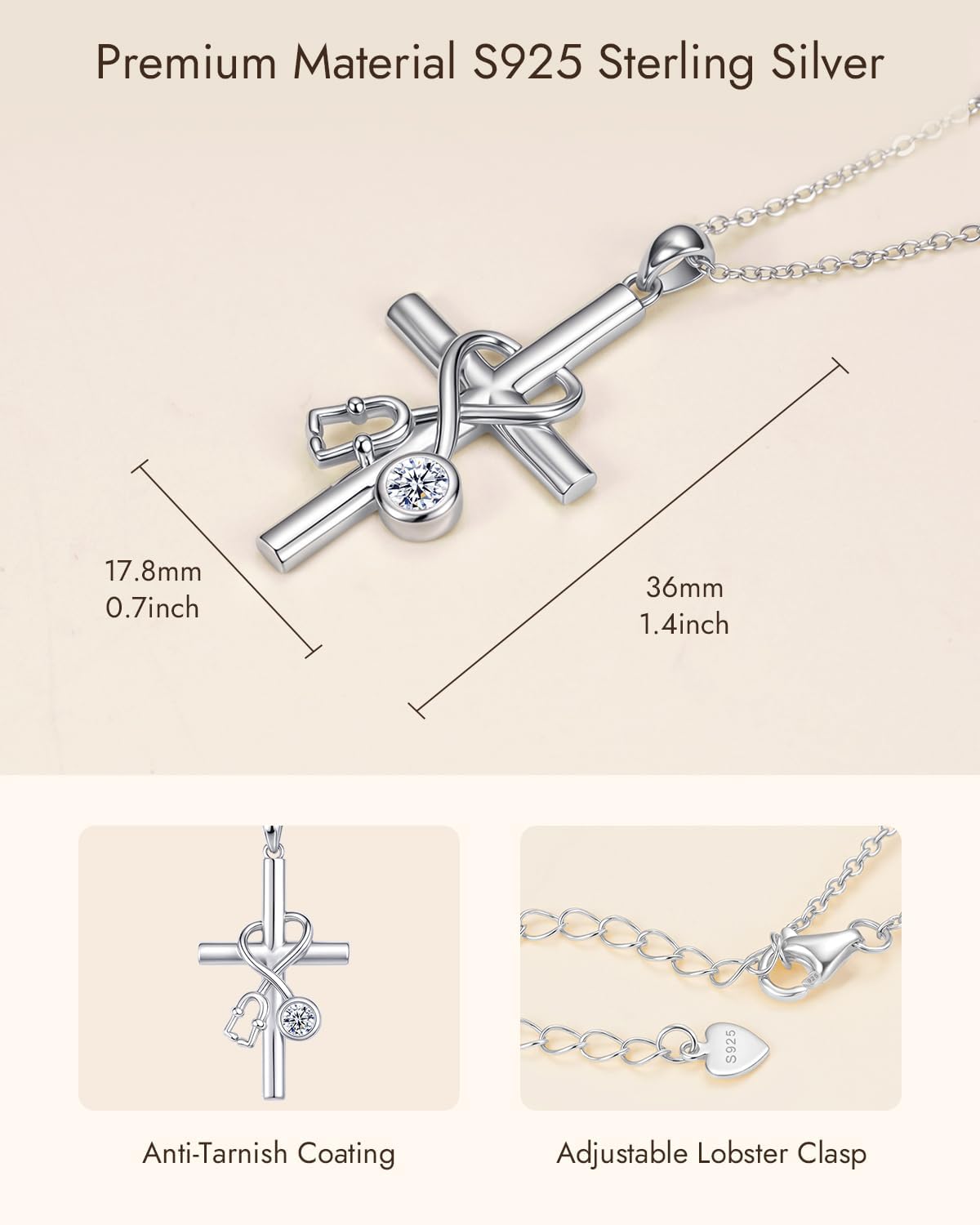 Nurse Graduation Necklace Gifts for Nurse Student: Stethoscope Cross Solid Sterling Silver Pendant Jewelry Charms Appreciation Graduation Gift for New Nurses Doctor Medical Assistant Week Christmas