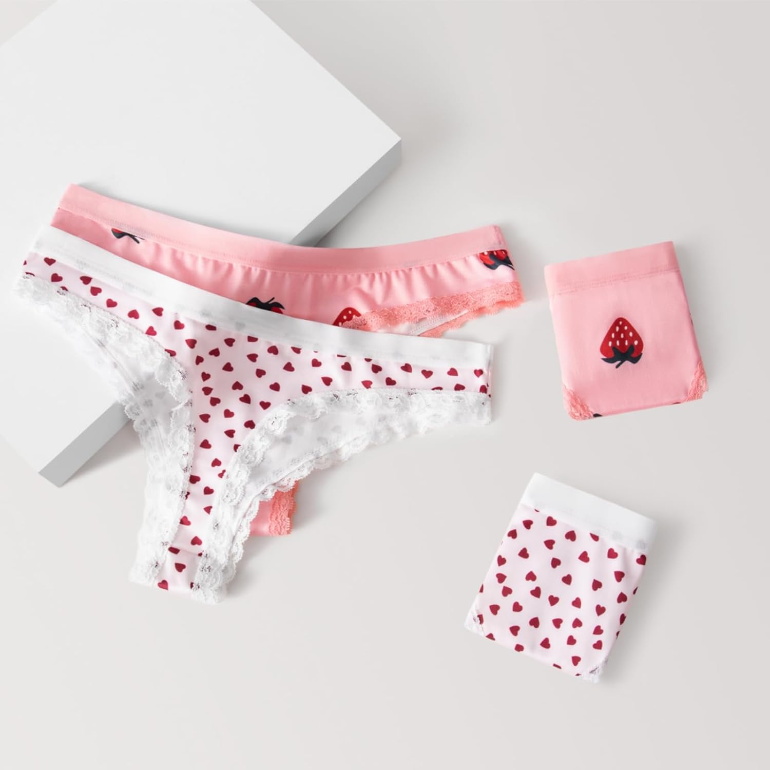 TenderTouch Women's Heart & Strawberry Print Thong Panties 4-Pack, Sweet & Cute Underwear for Valentine's Day Gifts - Image 5